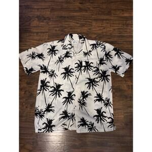 UZZI Men's Hawaiian shirt Palm Trees Aloha White Black medium Summer
